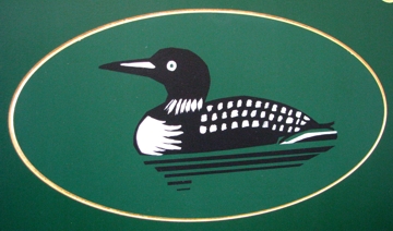 Detail of a painting on a sign, a loon